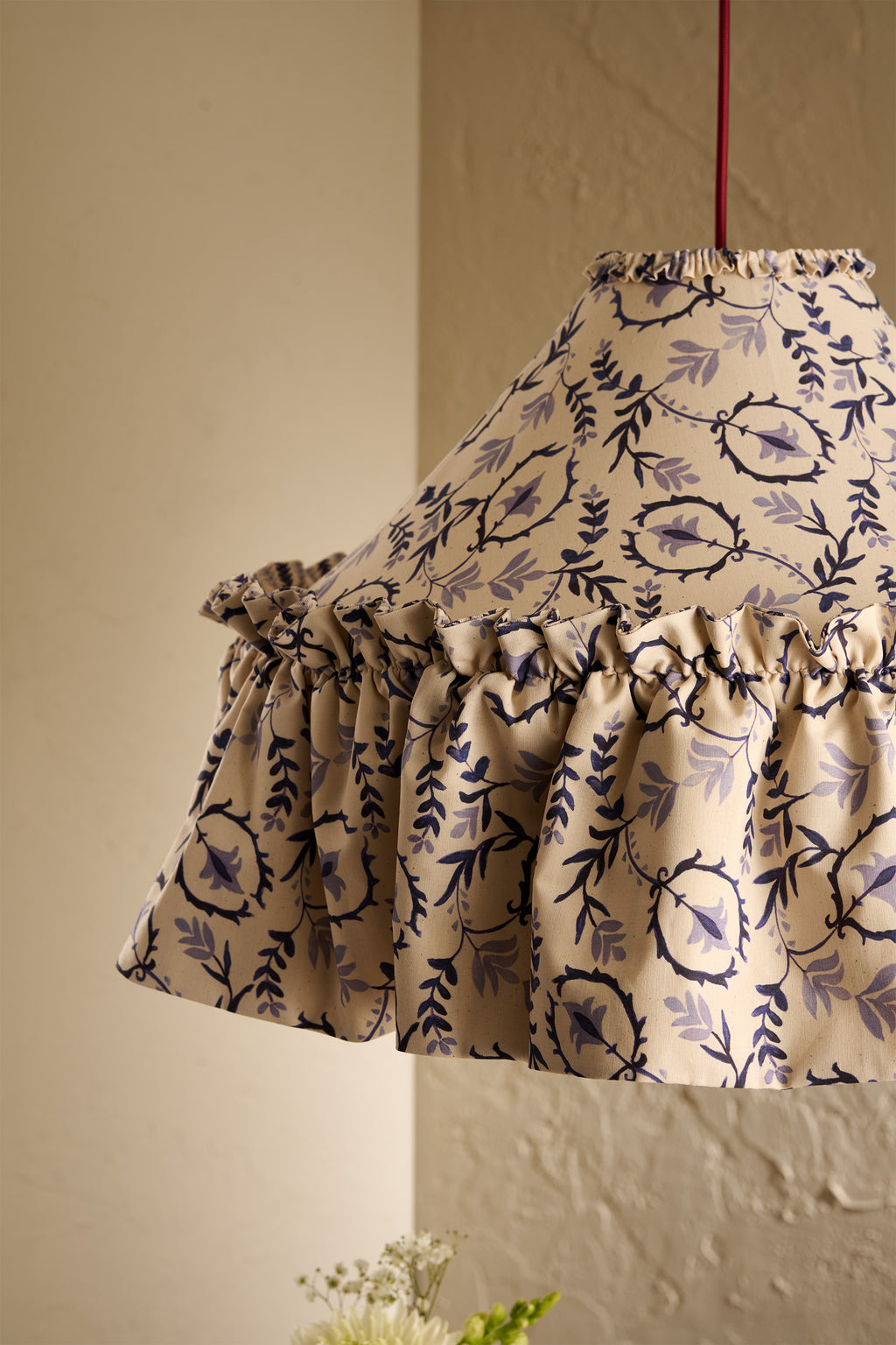 Daunder Ruffle Statement Lampshade in Indigo showing a close up of the ruffled edge detail