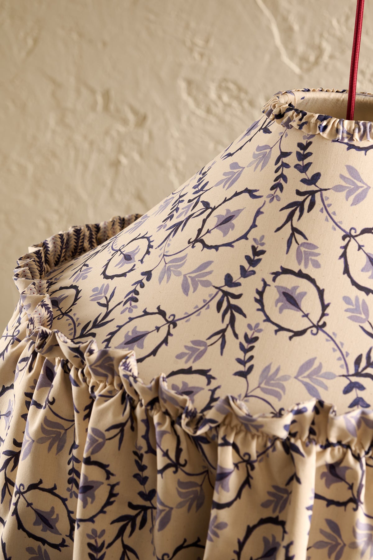 Daunder Ruffle Statement Lampshade in Indigo showing a close up of the ruffled edge detail